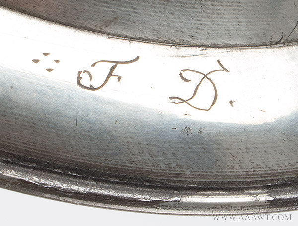 Antique Pewter Twin Eared Porringer,
Ecuelle, Rouen Control Marks Under Lid.back-detail 